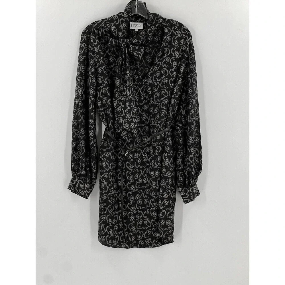 LEONA by Lauren Leonard 100% Silk Telephone Belted Dress Size Medium USA Made EC